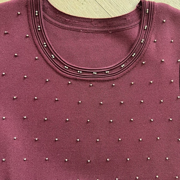 ✨sold✨ sandro • montaigne bordeaux bead embellished stud fit flare studded dress - Picture 10 of 12